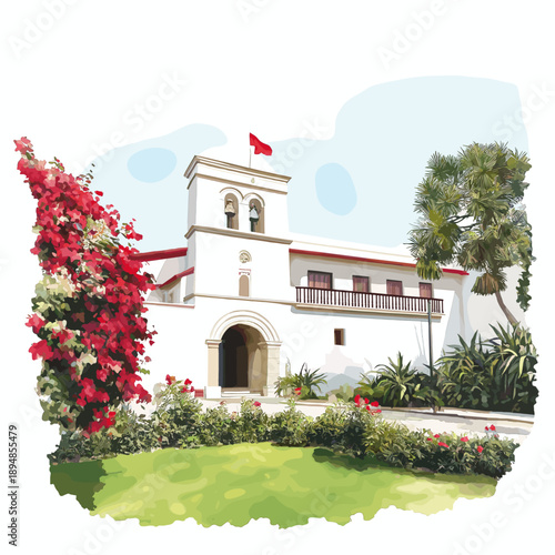 Larco Museum. Larco Museum hand drawn watercolor illustration