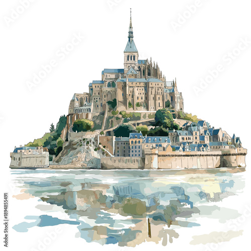 Mont Saint-Michel. Mont Saint-Michel watercolor vector illustration
