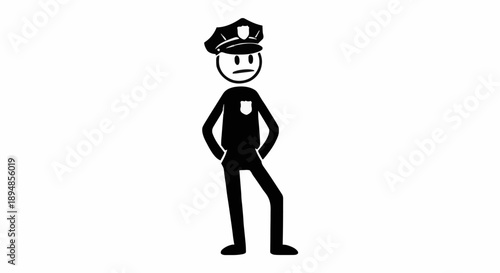 Stick Figure Police Officer Standing Confidently.