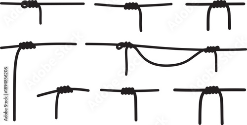 Various wire knots and connections on a white background