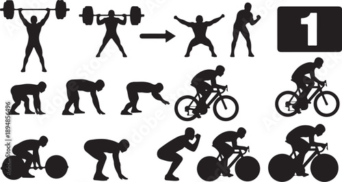 Fitness and Cycling Silhouette Icons for Healthy Lifestyle Concepts