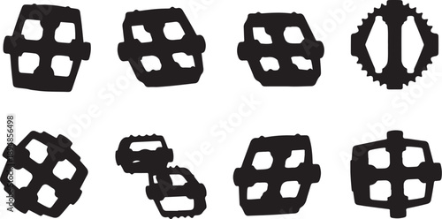 Bicycle Pedals and Gears in Black Silhouette Style Isolated