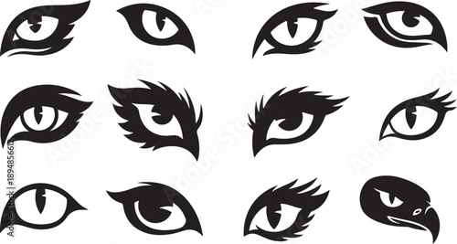 Collection of Various Animal Eyes in Black Silhouette Style