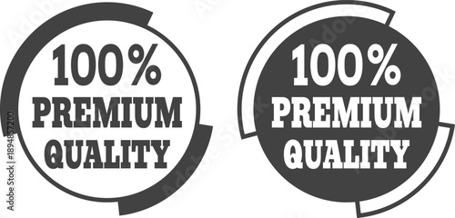 Premium quality circular labels with bold typography in black and white design