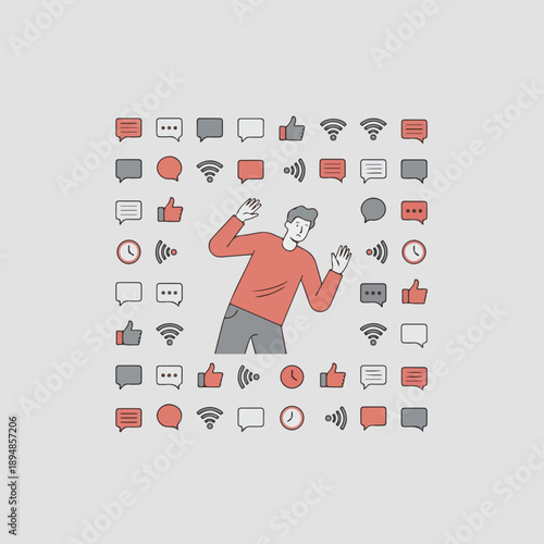 Social Overstimulation and Digital Information Overload Concept illustration