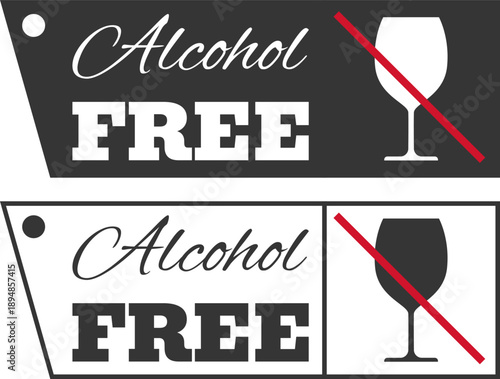 Alcohol free label design with crossed wine glass icon and bold typography layout