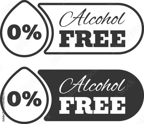 Design of alcohol free labels with drop icon in bold black and white style for products