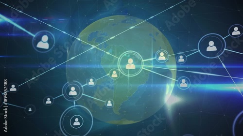 Wallpaper Mural Animation of network of profile icons over globe against blue background Torontodigital.ca