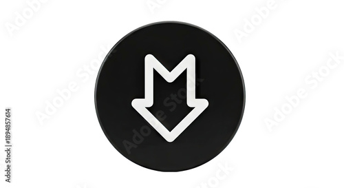 3D Render of Down Arrow Icon on Black Circle