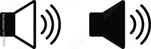 Dual speaker icons with sound waves, outlined and solid styles, ideal for audio settings, media controls, sound design, and user interface elements.