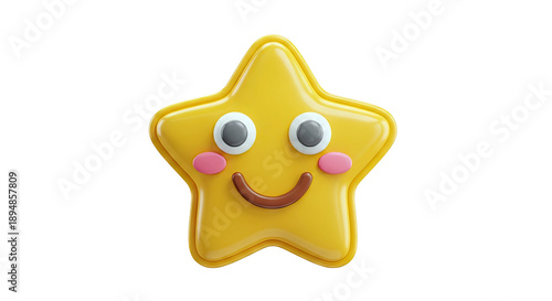 3D Rendered Yellow Star Character with Happy Face