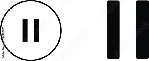 Minimalist pause icons with and without circular borders, ideal for media controls, UI design, playback buttons, and digital interface elements.