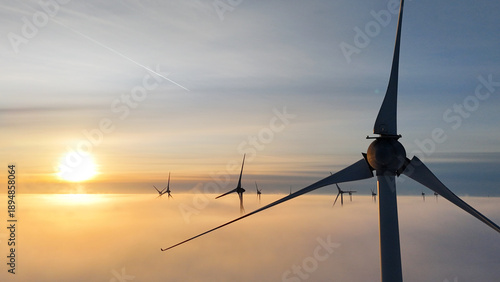 Lower Saxony, Germany - January 11, 2026: Wind turbine at sunset during winter time 