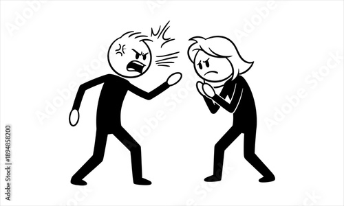 Two people arguing with angry expressions, one shouting at the other