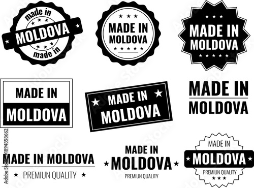Icons set of product labels from Moldova showing made in Moldova design