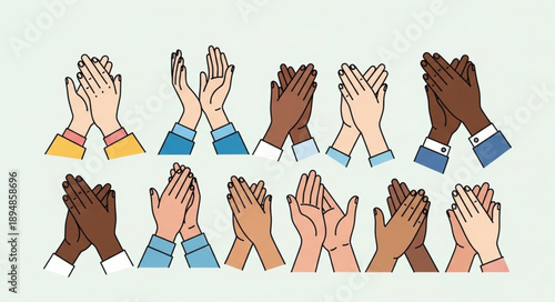 Diverse group of hands clapping together in appreciation and applause.
