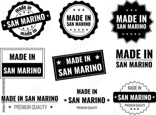 Icons represent made in San Marino product labels showcasing local craftsmanship and quality