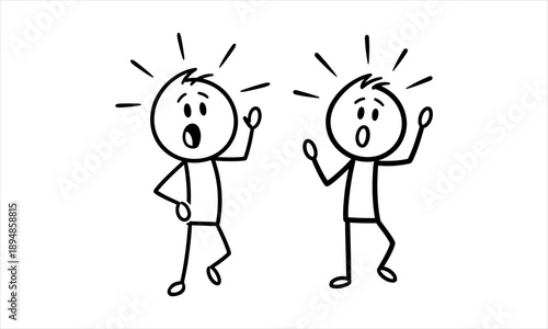 Minimalist stick figures in a state of sudden shock, surprise, or an exciting new idea
