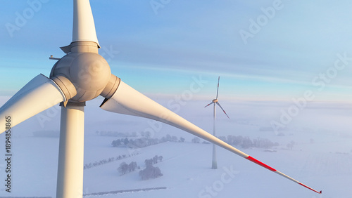 Lower Saxony, Germany - January 11, 2026: Wind turbine at sunset during winter time 