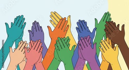 Diverse group of hands clapping together in celebration.