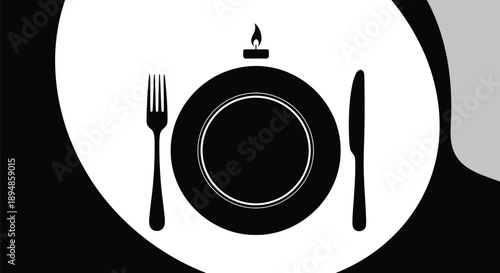 Candle light dinner setting with plate and utensils