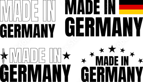 Icons set of made in Germany design with bold font features and various styles