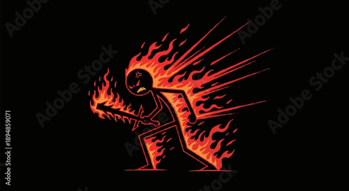 Stick Figure Rock Guitarist On Fire.