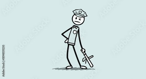 Stick figure police officer with baton and hat.