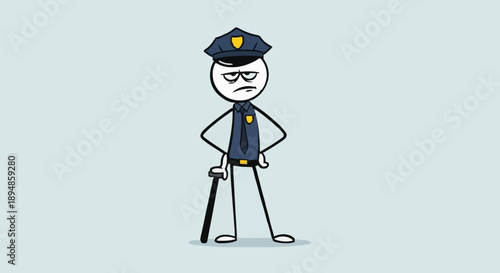 Stick figure police officer with stern expression and baton.