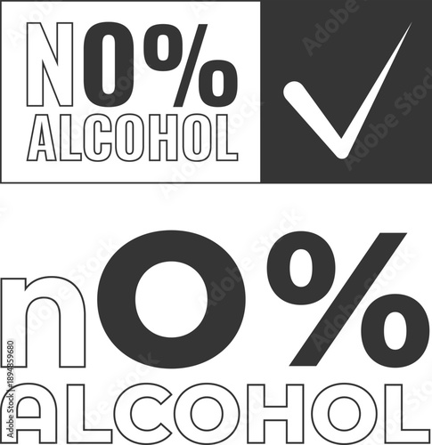 Label showing no alcohol with check mark icon in black and white design for product use