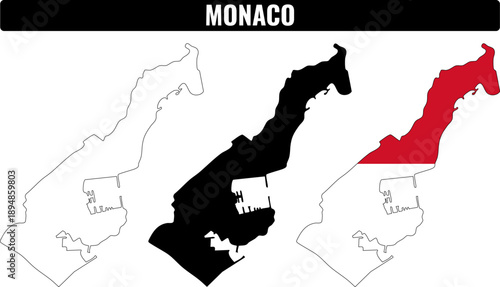 Monaco shapes set showing the outlines and distribution of areas in Monaco