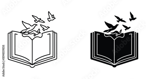 Birds Flying Out of Open Book Illustration