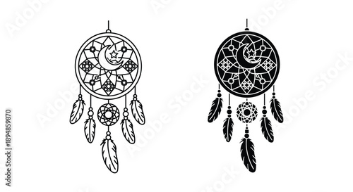 Dreamcatcher Tattoo Designs - Black and White Illustrations