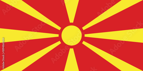 Flag of North Macedonia displayed with red and yellow colors during a public event in 2023