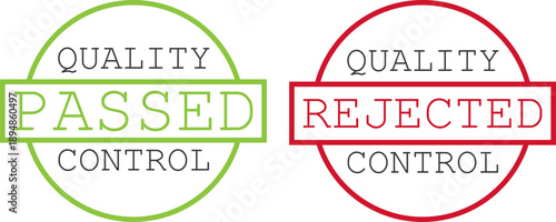Quality control stamps showing passed and rejected labels for product inspection process