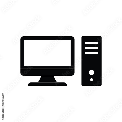 Desktop Computer Icon Vector – Personal PC Workstation Symbol for Office Technology, Digital Workspace, Web Interface and Modern Computing Device