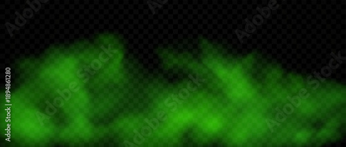 Green smoke or fog on a dark background. Realistic steam or haze effect. Chemical vapors, dry ice, or toxic gas for decoration.