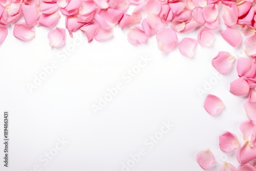Pink rose petals framing a white surface, providing a romantic background