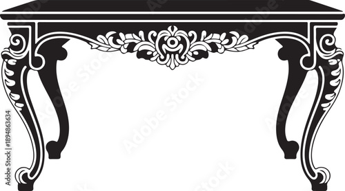Elegant Black Ornate Table Silhouette with Rococo Carving