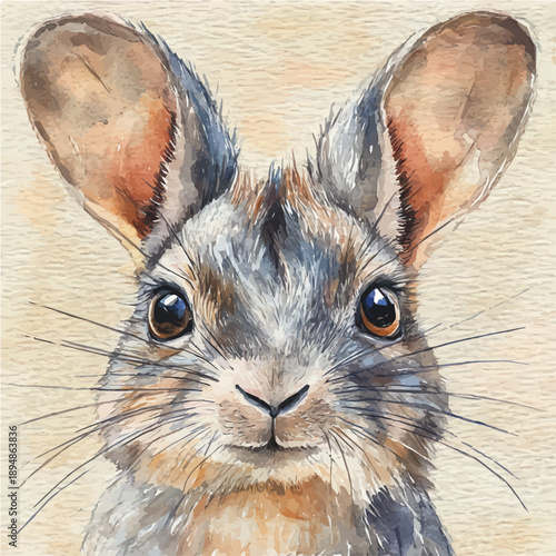 Chinchilla, illustration watercolor artwork with subtle gradients and elegant contours, isolated on a white background.