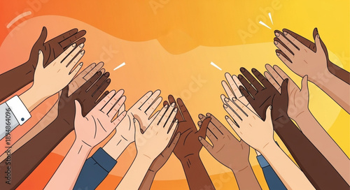 Diverse group of hands clapping together in celebration and applause.