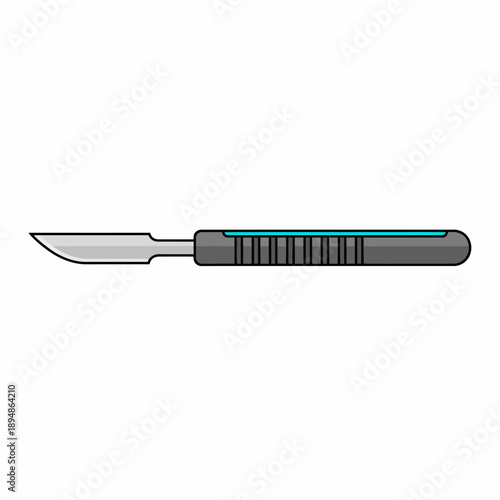 Stylized illustration of a surgical scalpel with a gray handle and light blue accents