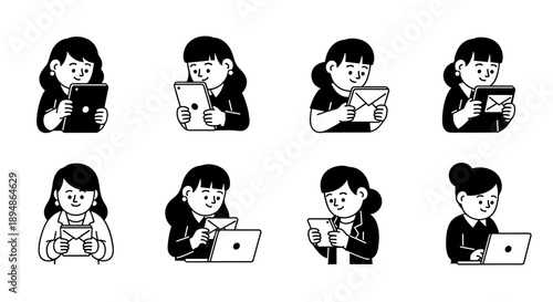 Collection of Women Interacting with Devices and Mail.