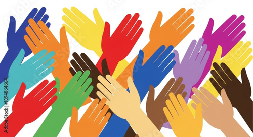 Diverse group of hands raised together in unity and support.