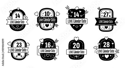 Collection of Valentines Day themed calendar date badges.