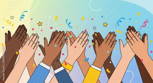 Diverse group of people clapping hands celebrating success and achievement.