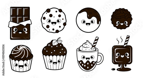 Adorable Kawaii Chocolate and Dessert Characters Collection.