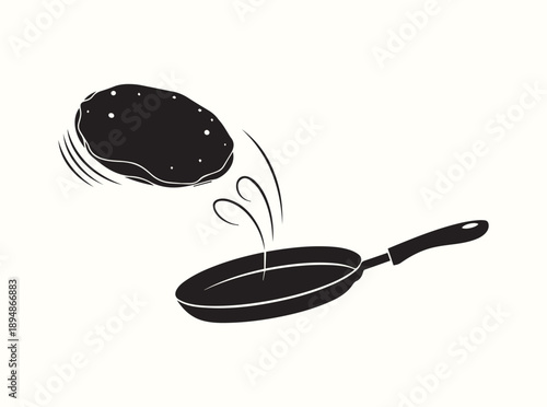 Crepe Cooking Motion Silhouette in Skillet
