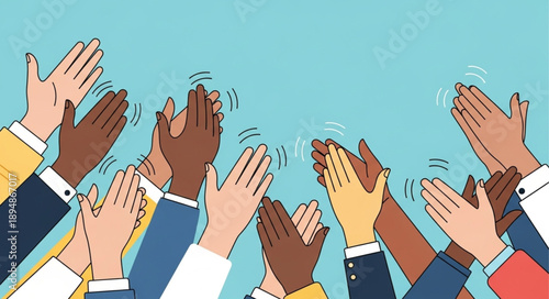 Diverse group of people clapping hands together in celebration.
