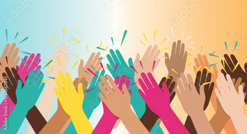 Diverse group of people clapping hands together in celebration.